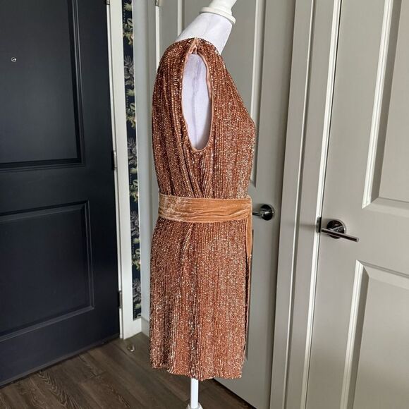 NWT Retrofete Ella One Shoulder Bronze Sequins Beaded Mini Party Dress Size M - Picture 3 of 9